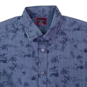UNTUCKit Mens Medium Slim Fit Blue Tropical Pineapple Palm Tree Button Down SS